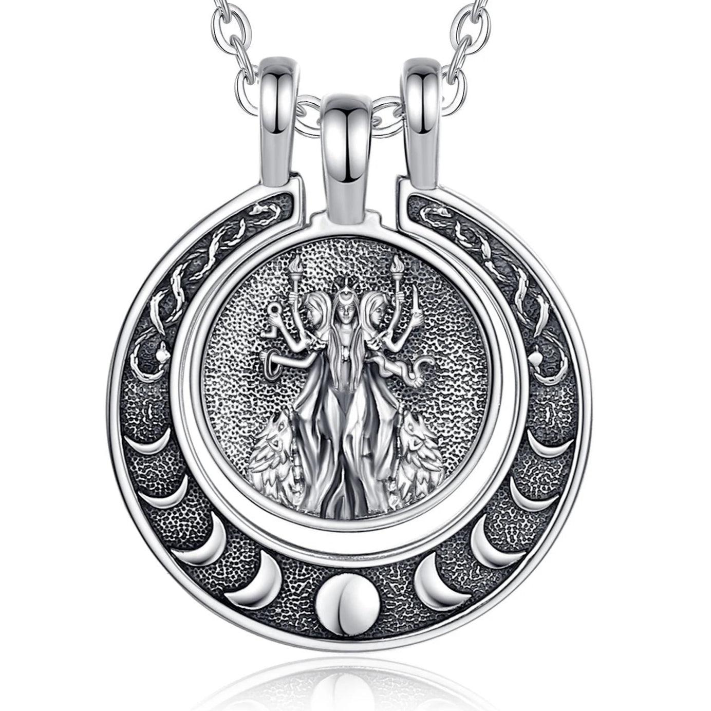 925 Sterling Silver Hecate Triple Moon Goddess Necklace Snake Moon Phases Wicca Pagan Jewelry-MoonChildWorld