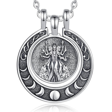 925 Sterling Silver Hecate Triple Moon Goddess Necklace Snake Moon Phases Wicca Pagan Jewelry-MoonChildWorld