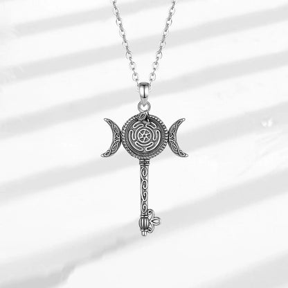 925 Sterling Silver Hecate Wheel Necklace Key Snake Triple MoonPendant Pagan Witch Jewelry-MoonChildWorld