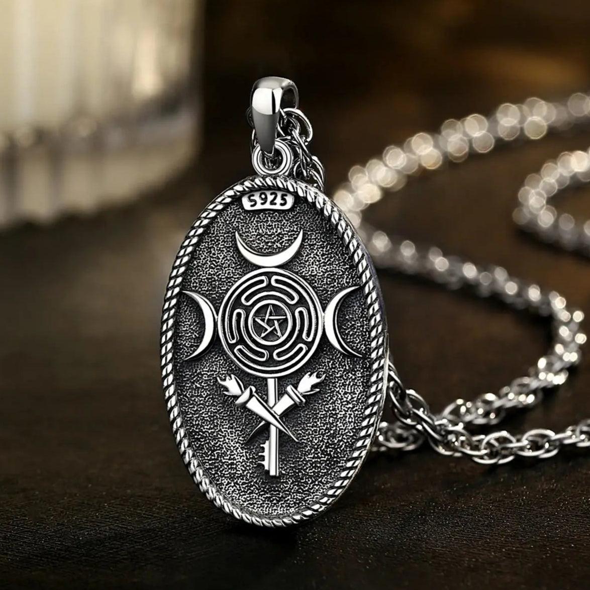 Witchy Hecate Necklace- Wicca Triple Goddess Necklace- 925 Sterling Silver Hecate Wheel Pagan Goddess Necklace-Witchcraft Jewelry-MoonChildWorld