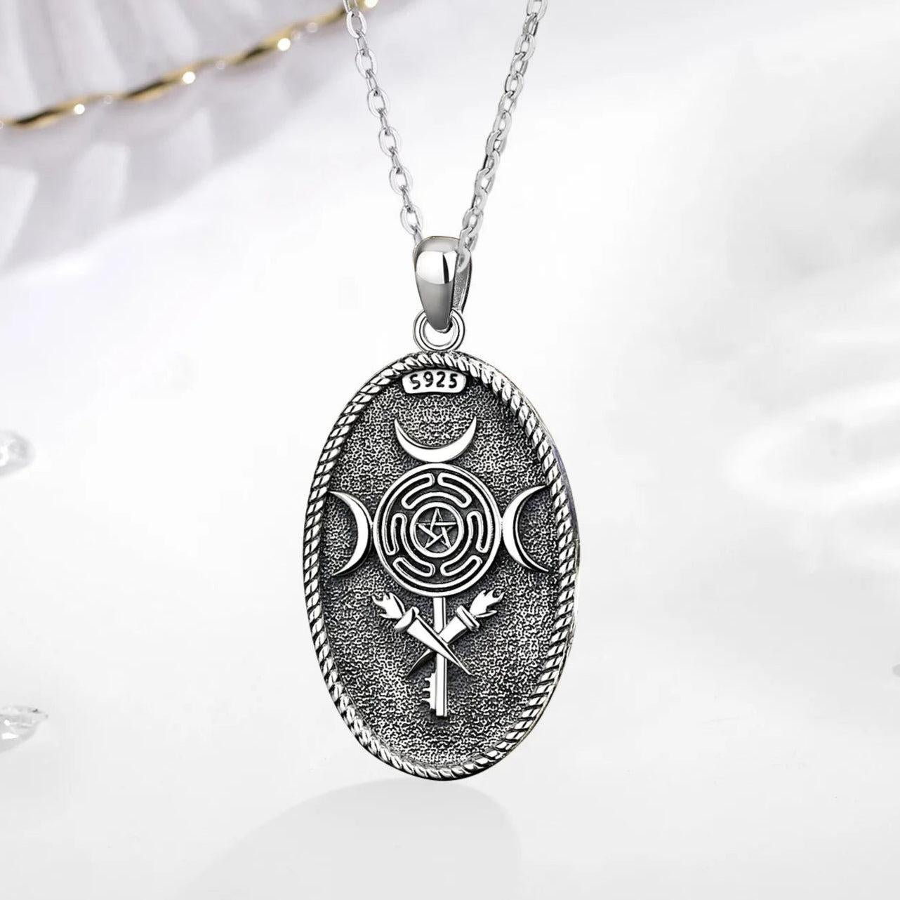 Witchy Hecate Necklace- Wicca Triple Goddess Necklace- 925 Sterling Silver Hecate Wheel Pagan Goddess Necklace-Witchcraft Jewelry-MoonChildWorld