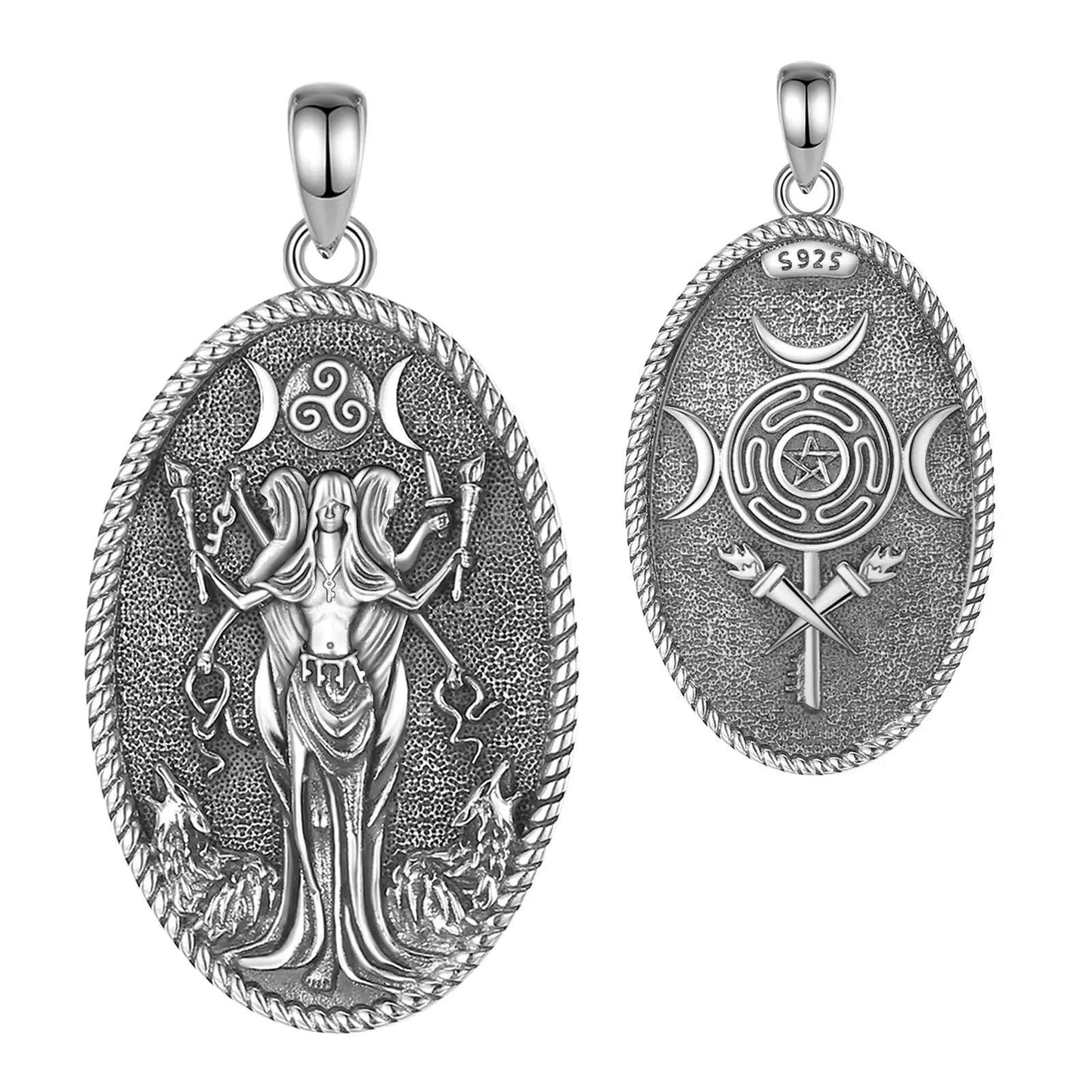 Witchy Hecate Necklace- Wicca Triple Goddess Necklace- 925 Sterling Silver Hecate Wheel Pagan Goddess Necklace-Witchcraft Jewelry-MoonChildWorld
