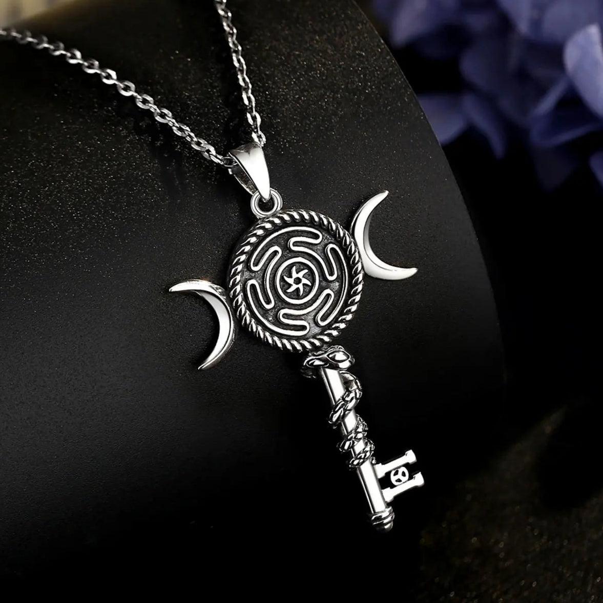 925 Sterling Silver Hecate Wheel Necklace - Wicca Triple Moon Goddess Necklace Witch Jewelry-MoonChildWorld