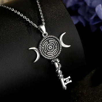 925 Sterling Silver Hecate Wheel Necklace - Wicca Triple Moon Goddess Necklace Witch Jewelry-MoonChildWorld