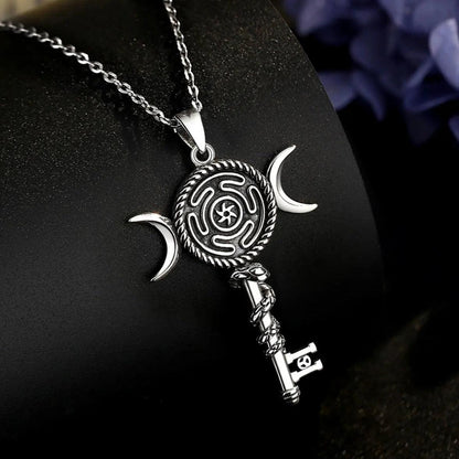 925 Sterling Silver Hecate Wheel Necklace - Wicca Triple Moon Goddess Necklace Witch Jewelry-MoonChildWorld