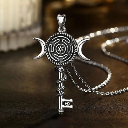 925 Sterling Silver Hecate Wheel Necklace - Wicca Triple Moon Goddess Necklace Witch Jewelry-MoonChildWorld