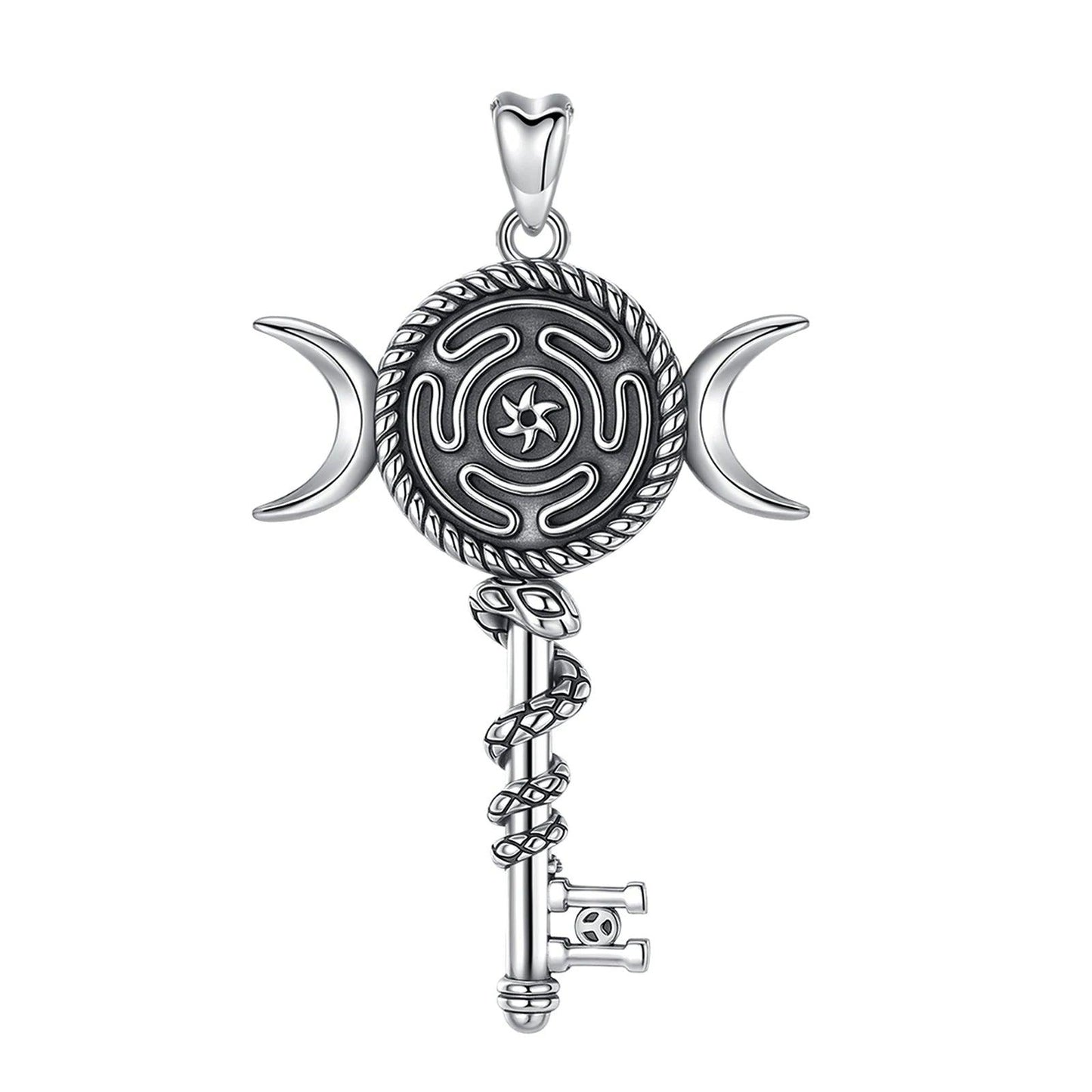 925 Sterling Silver Hecate Wheel Necklace - Wicca Triple Moon Goddess Necklace Witch Jewelry-MoonChildWorld