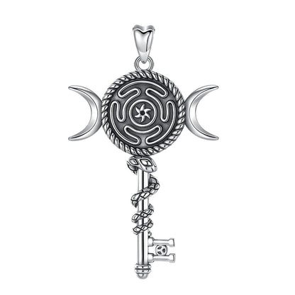 925 Sterling Silver Hecate Wheel Necklace - Wicca Triple Moon Goddess Necklace Witch Jewelry-MoonChildWorld