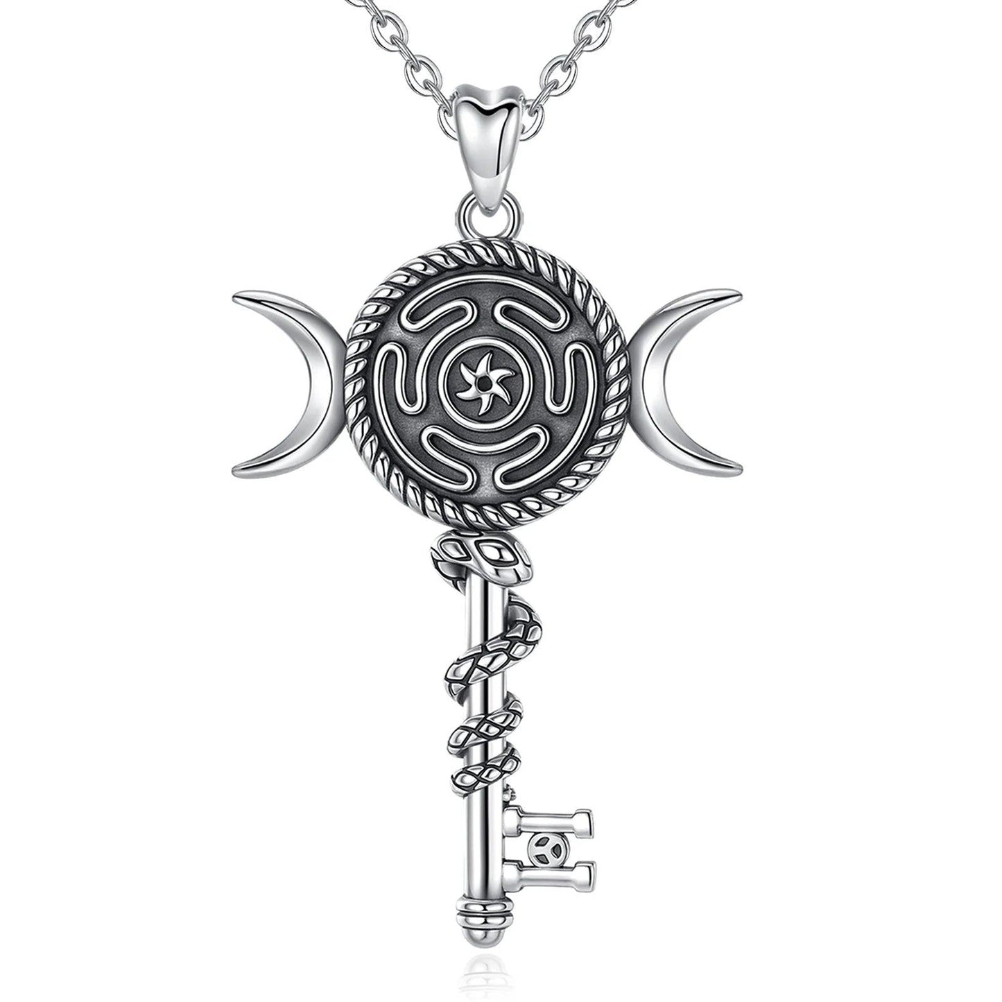 925 Sterling Silver Hecate Wheel Necklace - Wicca Triple Moon Goddess Necklace Witch Jewelry-MoonChildWorld
