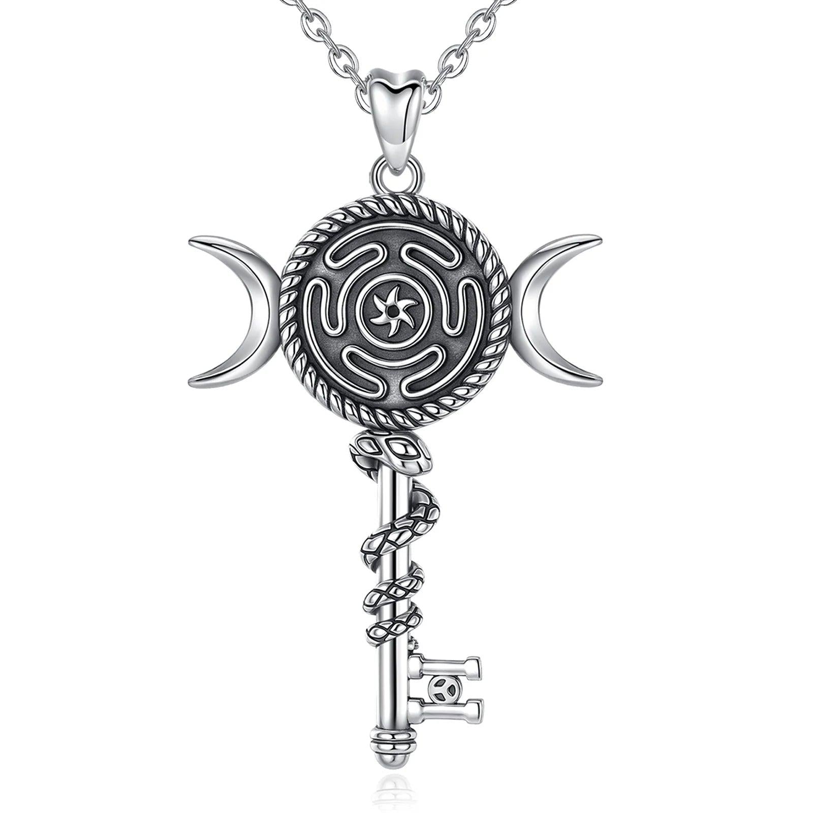 925 Sterling Silver Hecate Wheel Necklace - Wicca Triple Moon Goddess Necklace Witch Jewelry-MoonChildWorld