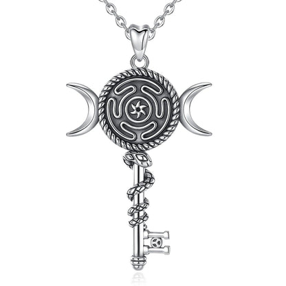 925 Sterling Silver Hecate Wheel Necklace - Wicca Triple Moon Goddess Necklace Witch Jewelry-MoonChildWorld
