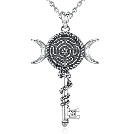 925 Sterling Silver Hecate Wheel Necklace - Wicca Triple Moon Goddess Necklace Witch Jewelry-MoonChildWorld