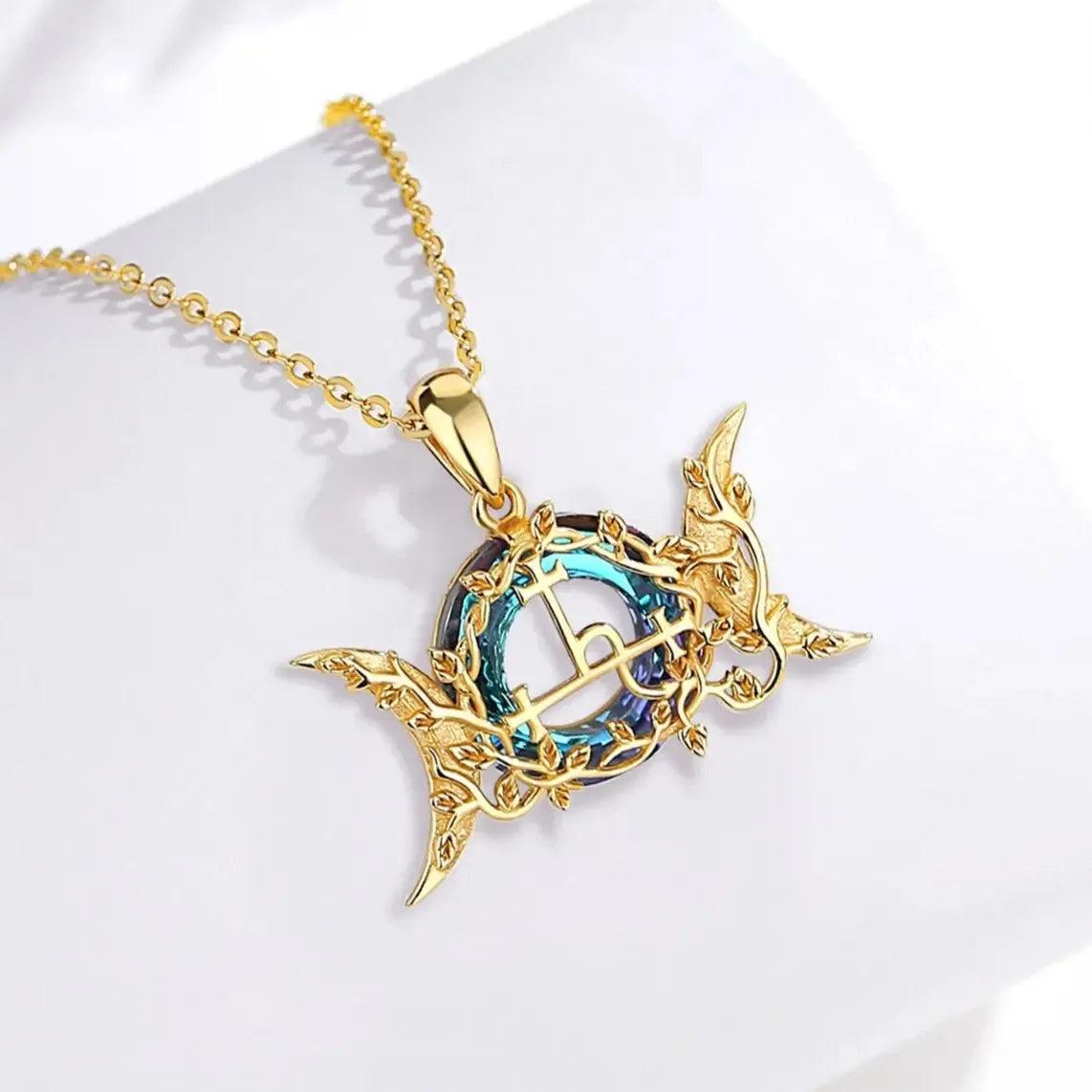 925 Sterling Silver Lilith Sigil Necklace 18K Gold Triple Moon Necklace Wicca Jewelry-MoonChildWorld