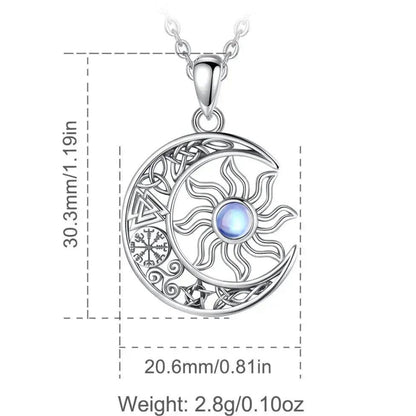 925 Sterling Silver Moonstone Viking Sun and Moon Necklace with Pagan Celtic Knot Symbols Wiccan Jewelry-MoonChildWorld