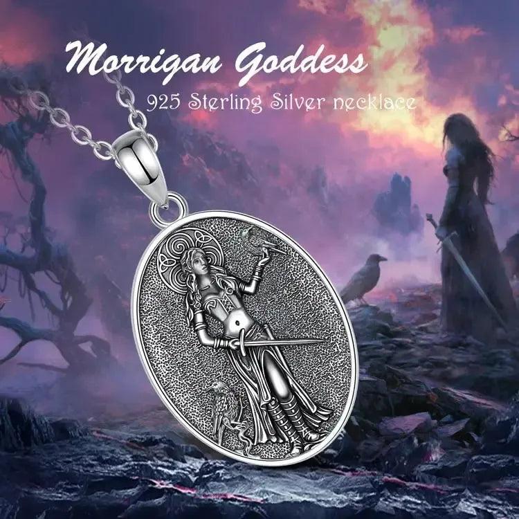 925 Sterling Silver Morrigan Goddess Necklace Viking Raven Triple Spiral Pendant Pagan Wicca Jewelry-MoonChildWorld