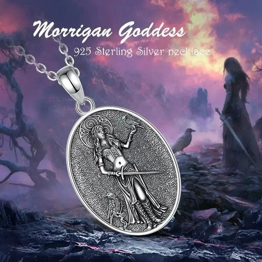 925 Sterling Silver Morrigan Goddess Necklace Viking Raven Triple Spiral Pendant Pagan Wicca Jewelry-MoonChildWorld