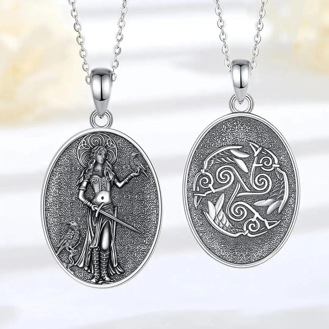 925 Sterling Silver Morrigan Goddess Necklace Viking Raven Triple Spiral Pendant Pagan Wicca Jewelry-MoonChildWorld