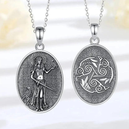 925 Sterling Silver Morrigan Goddess Necklace Viking Raven Triple Spiral Pendant Pagan Wicca Jewelry-MoonChildWorld
