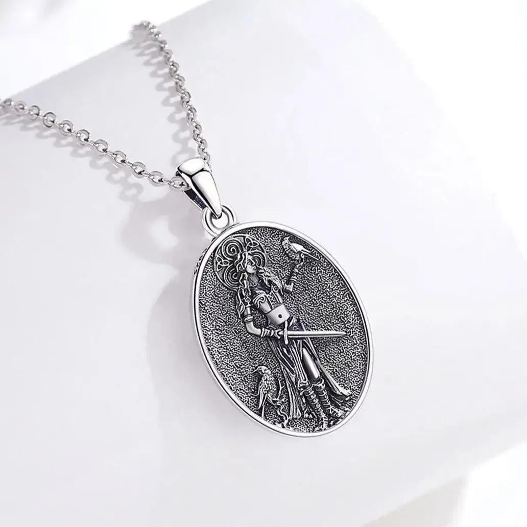 925 Sterling Silver Morrigan Goddess Necklace Viking Raven Triple Spiral Pendant Pagan Wicca Jewelry-MoonChildWorld