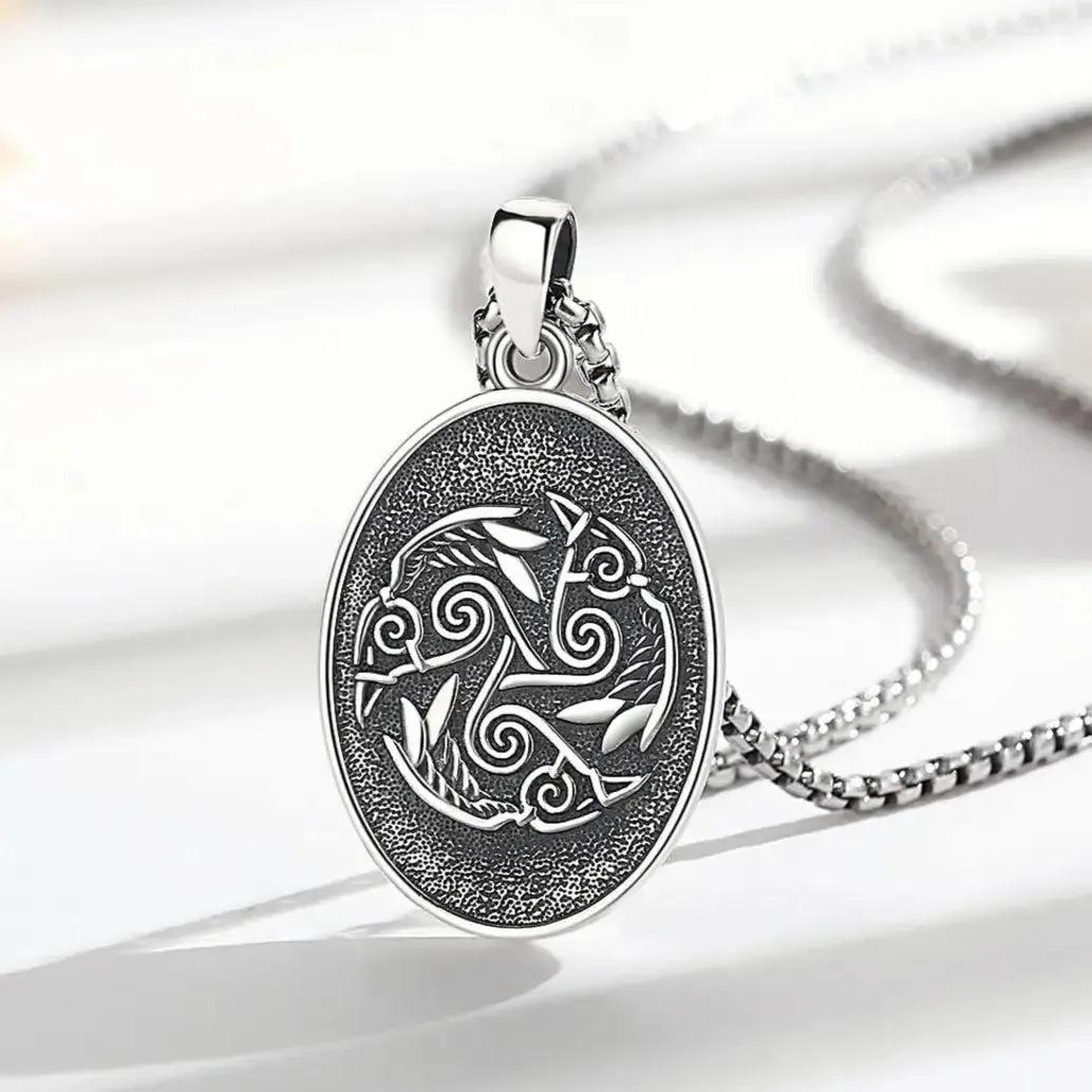 925 Sterling Silver Morrigan Goddess Necklace Viking Raven Triple Spiral Pendant Pagan Wicca Jewelry-MoonChildWorld