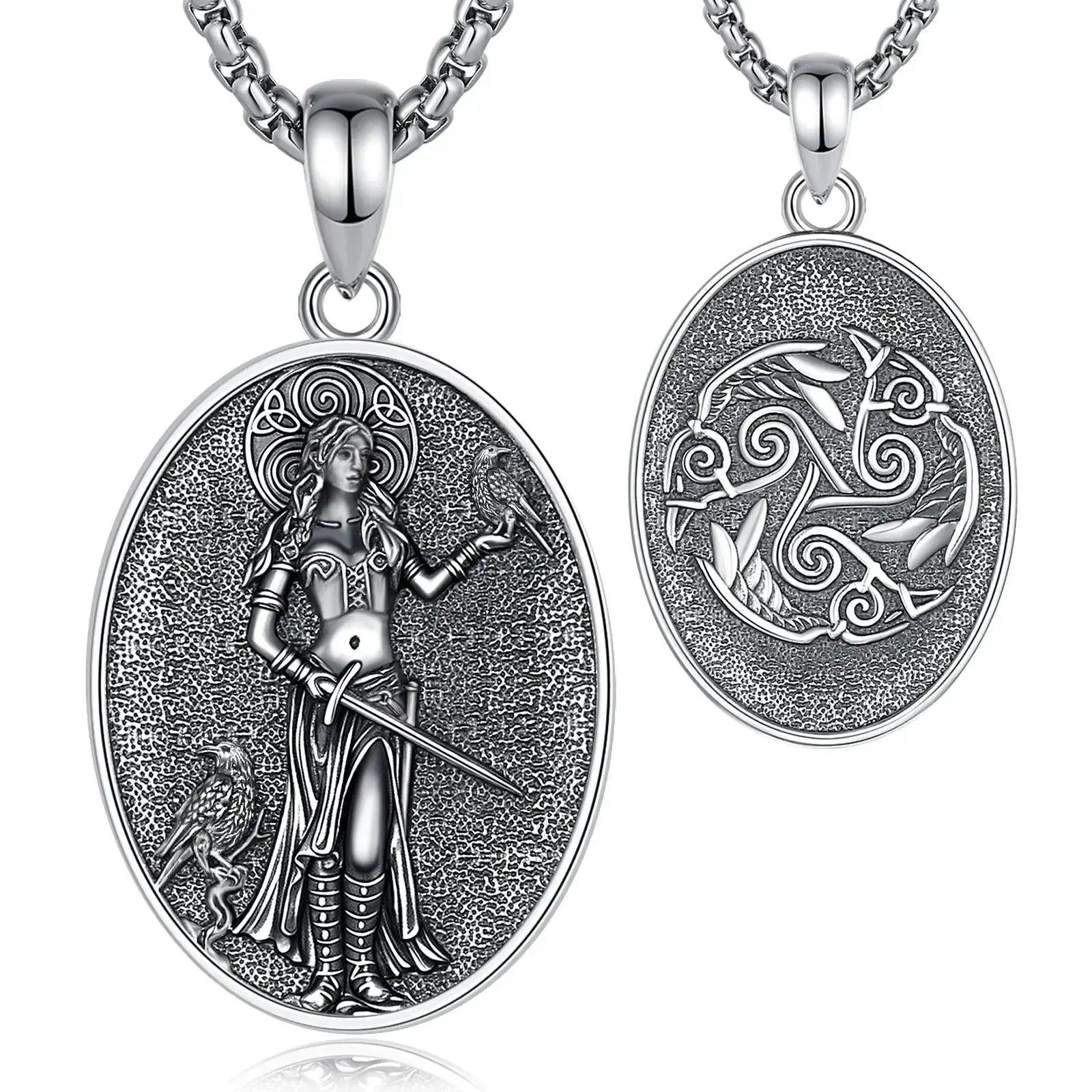 925 Sterling Silver Morrigan Goddess Necklace Viking Raven Triple Spiral Pendant Pagan Wicca Jewelry-MoonChildWorld