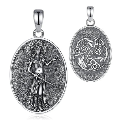 925 Sterling Silver Morrigan Goddess Necklace Viking Raven Triple Spiral Pendant Pagan Wicca Jewelry-MoonChildWorld