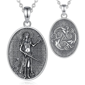 925 Sterling Silver Morrigan Goddess Necklace Viking Raven Triple Spiral Pendant Pagan Wicca Jewelry-MoonChildWorld