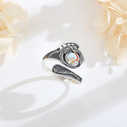 925 Sterling Silver Mystic Dragon Adjustable Moonstone Ring Spiritual Jewelry-MoonChildWorld