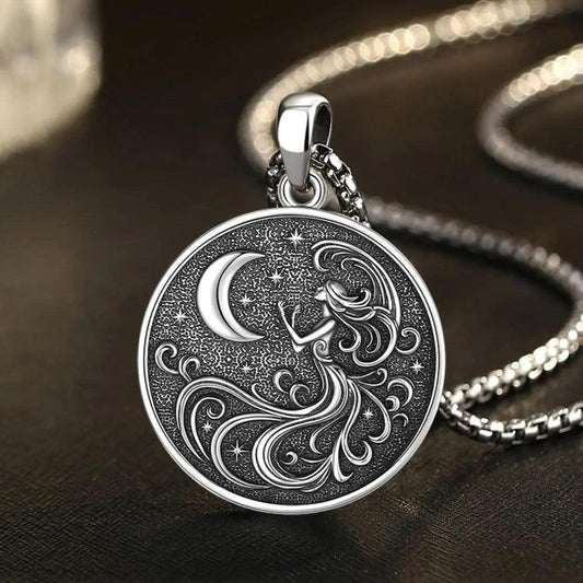 925 Sterling Silver NYX Moon Goddess Necklace Celestial Moon Phase Pendant Wicca Jewelry Spiritual Amulet-MoonChildWorld