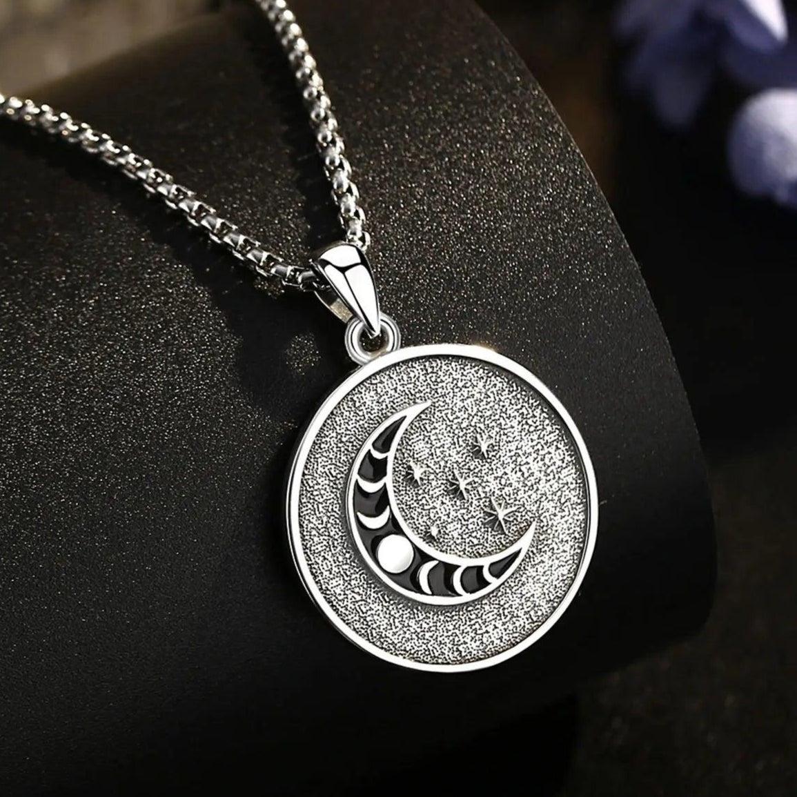 925 Sterling Silver NYX Moon Goddess Necklace Celestial Moon Phase Pendant Wicca Jewelry Spiritual Amulet-MoonChildWorld