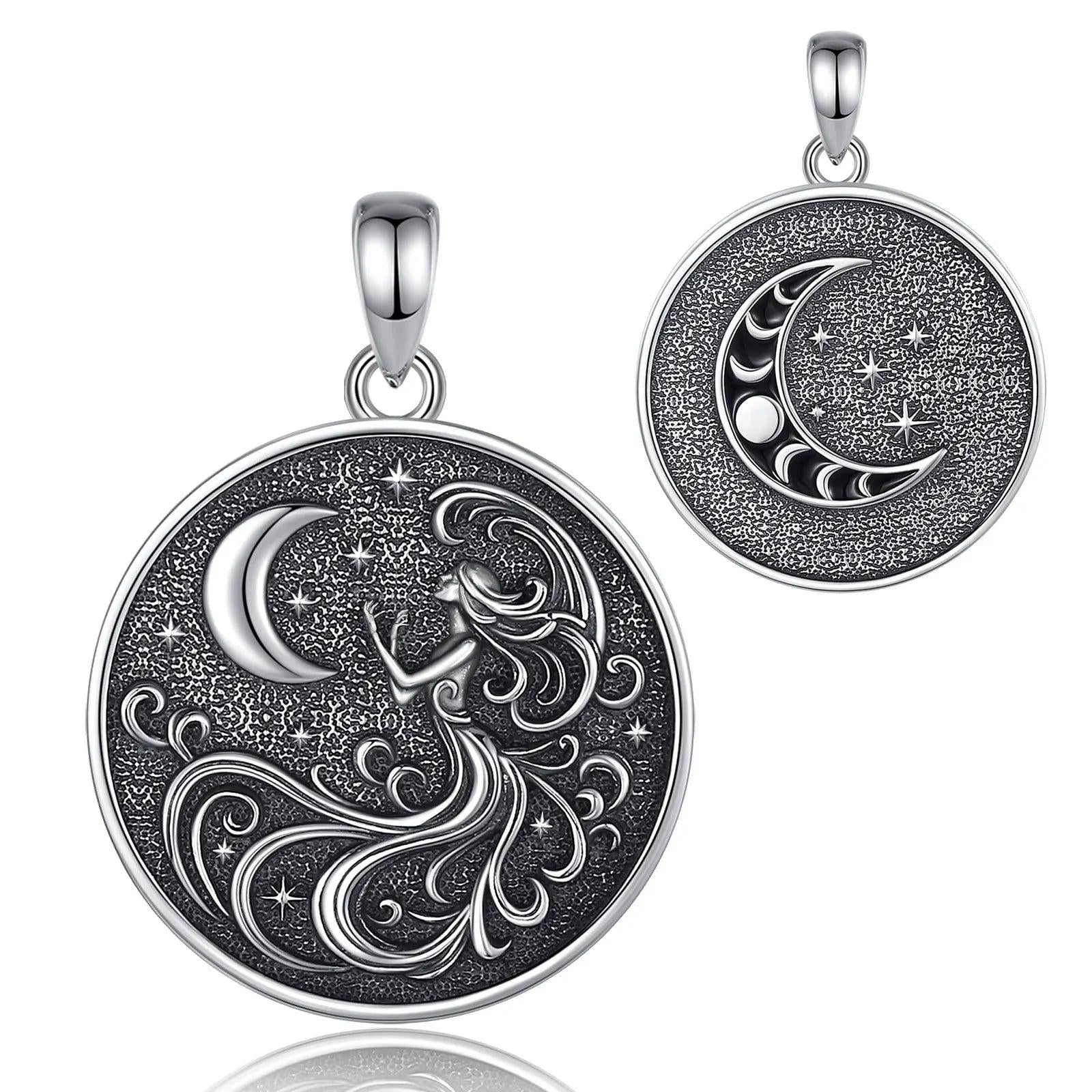 925 Sterling Silver NYX Moon Goddess Necklace Celestial Moon Phase Pendant Wicca Jewelry Spiritual Amulet-MoonChildWorld