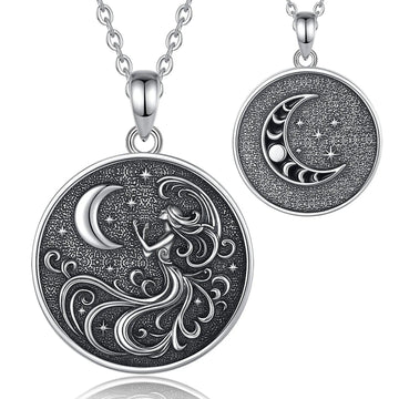 925 Sterling Silver NYX Moon Goddess Necklace Celestial Moon Phase Pendant Wicca Jewelry Spiritual Amulet-MoonChildWorld