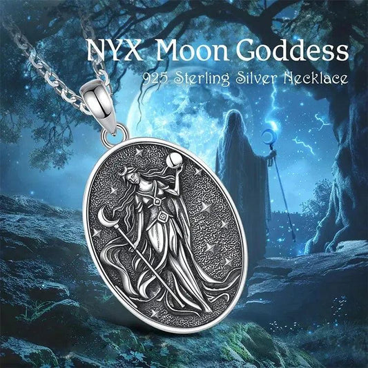 925 Sterling Silver NYX Moon Goddess Necklace Dark goddess of Night NYX Pendant Wicca Pagan Jewelry-MoonChildWorld