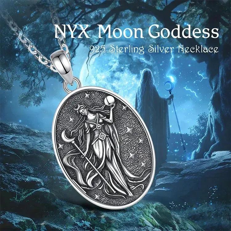 925 Sterling Silver NYX Moon Goddess Necklace Dark goddess of Night NYX Pendant Wicca Pagan Jewelry-MoonChildWorld