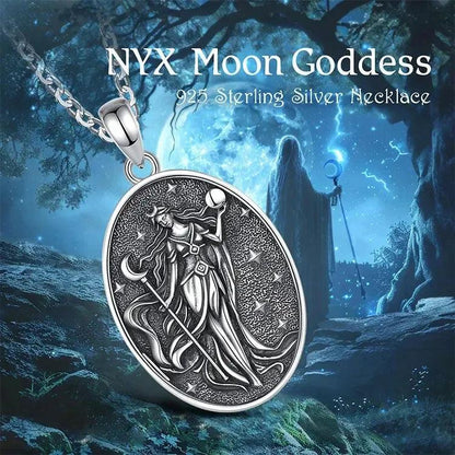 925 Sterling Silver NYX Moon Goddess Necklace Dark goddess of Night NYX Pendant Wicca Pagan Jewelry-MoonChildWorld
