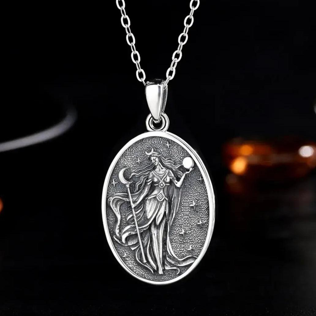 925 Sterling Silver NYX Moon Goddess Necklace Dark goddess of Night NYX Pendant Wicca Pagan Jewelry-MoonChildWorld