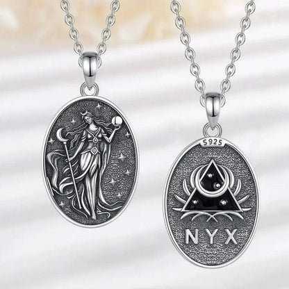 925 Sterling Silver NYX Moon Goddess Necklace Dark goddess of Night NYX Pendant Wicca Pagan Jewelry-MoonChildWorld