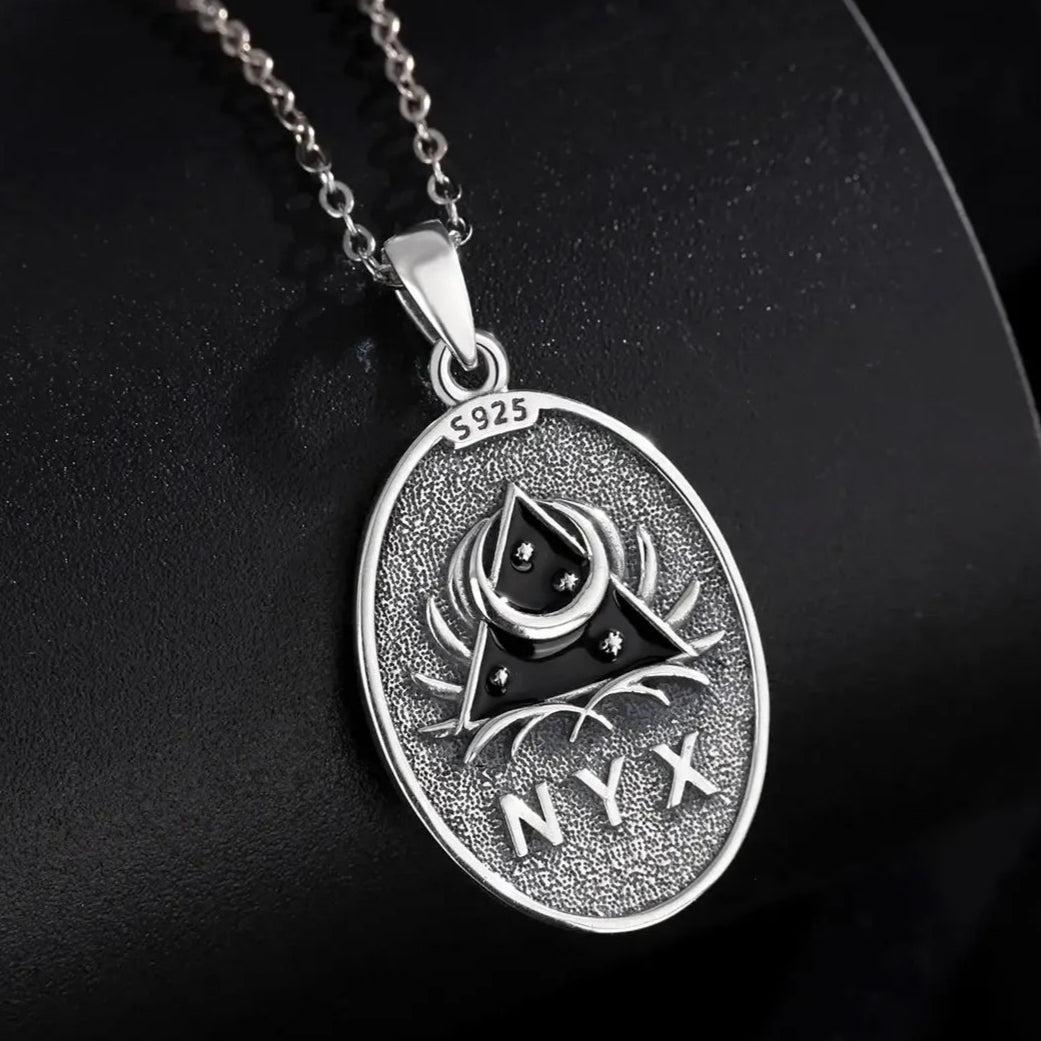 925 Sterling Silver NYX Moon Goddess Necklace Dark goddess of Night NYX Pendant Wicca Pagan Jewelry-MoonChildWorld