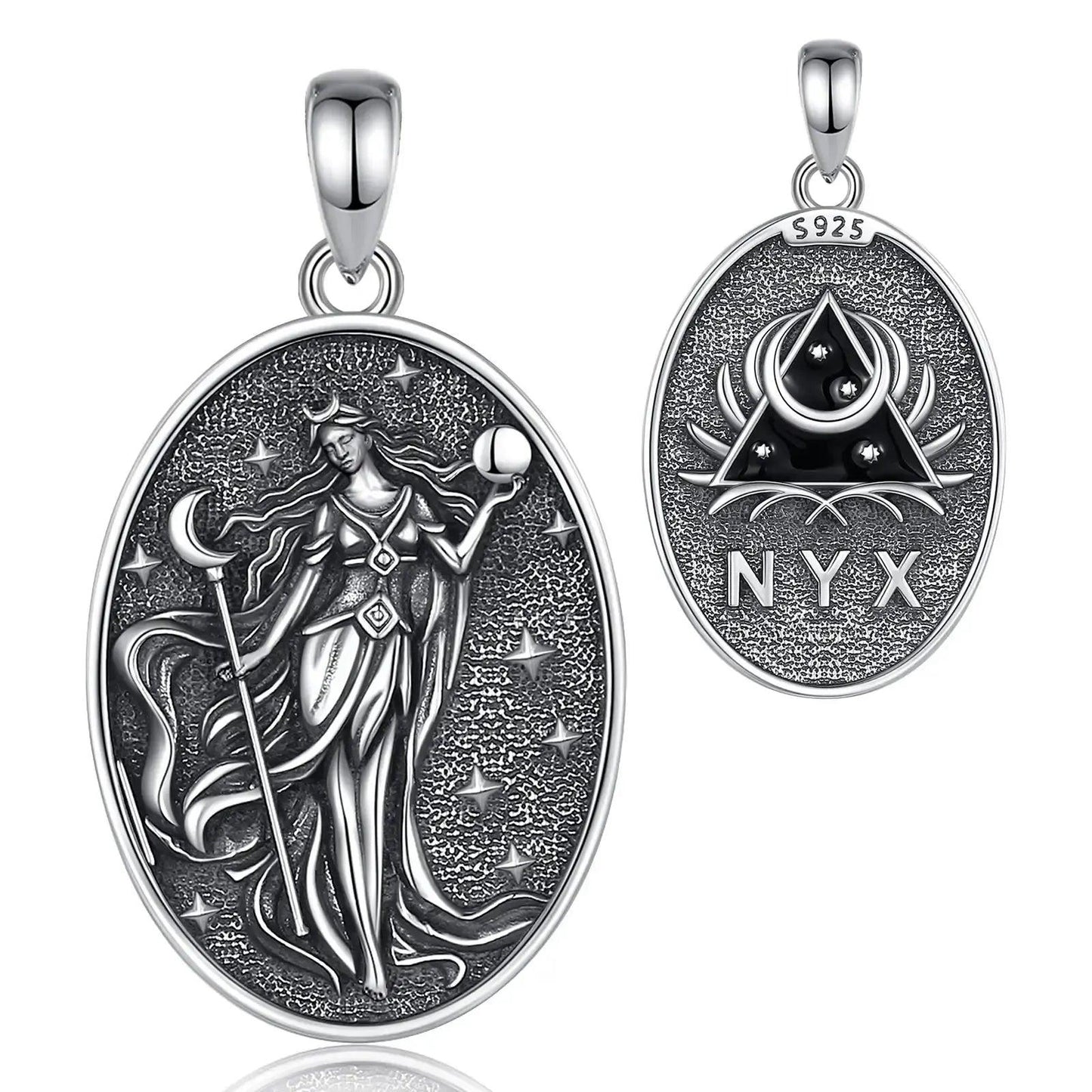 925 Sterling Silver NYX Moon Goddess Necklace Dark goddess of Night NYX Pendant Wicca Pagan Jewelry-MoonChildWorld