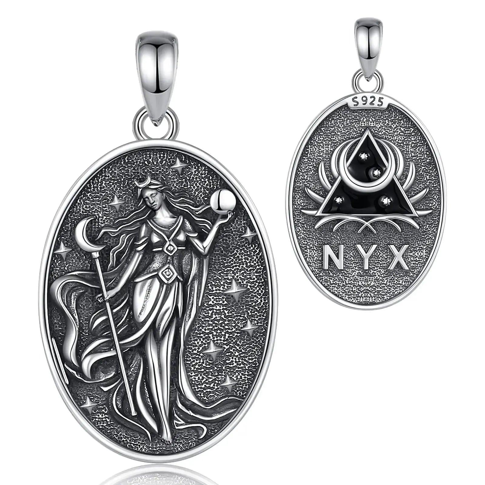 925 Sterling Silver NYX Moon Goddess Necklace Dark goddess of Night NYX Pendant Wicca Pagan Jewelry-MoonChildWorld