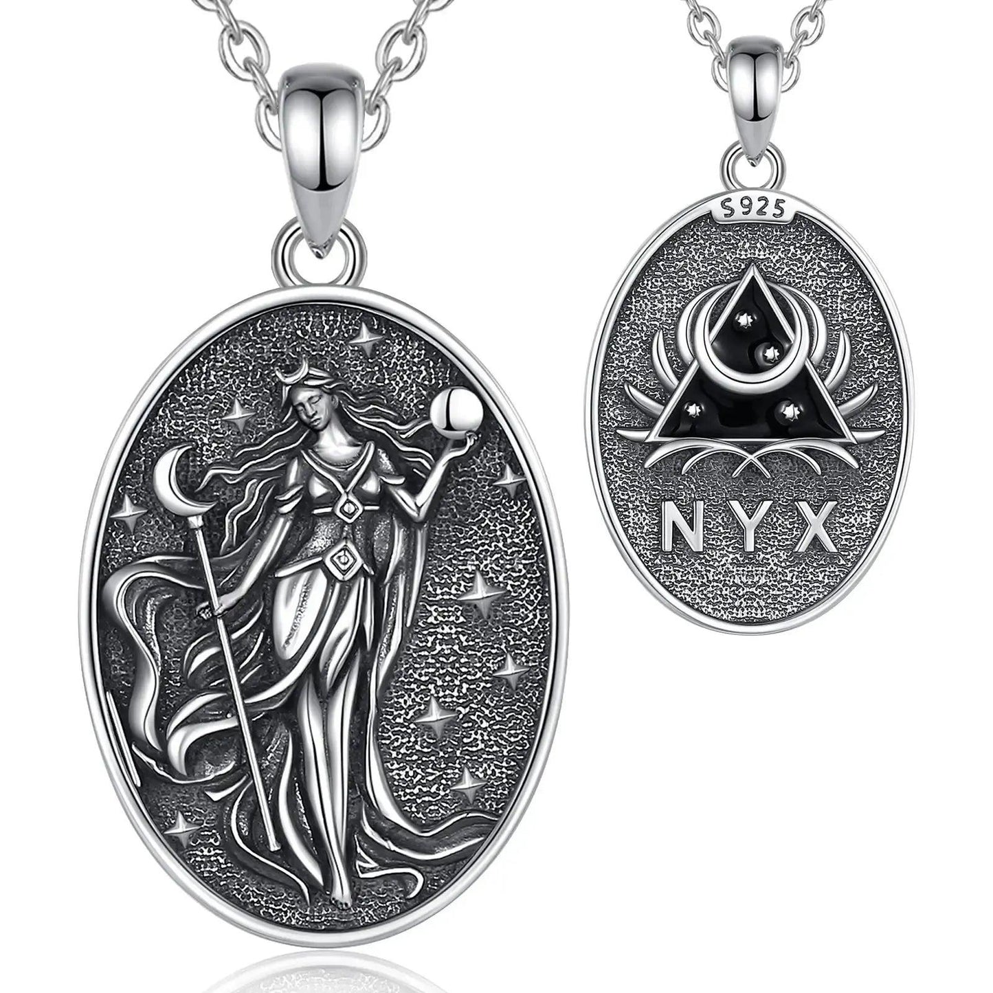 925 Sterling Silver NYX Moon Goddess Necklace Dark goddess of Night NYX Pendant Wicca Pagan Jewelry-MoonChildWorld