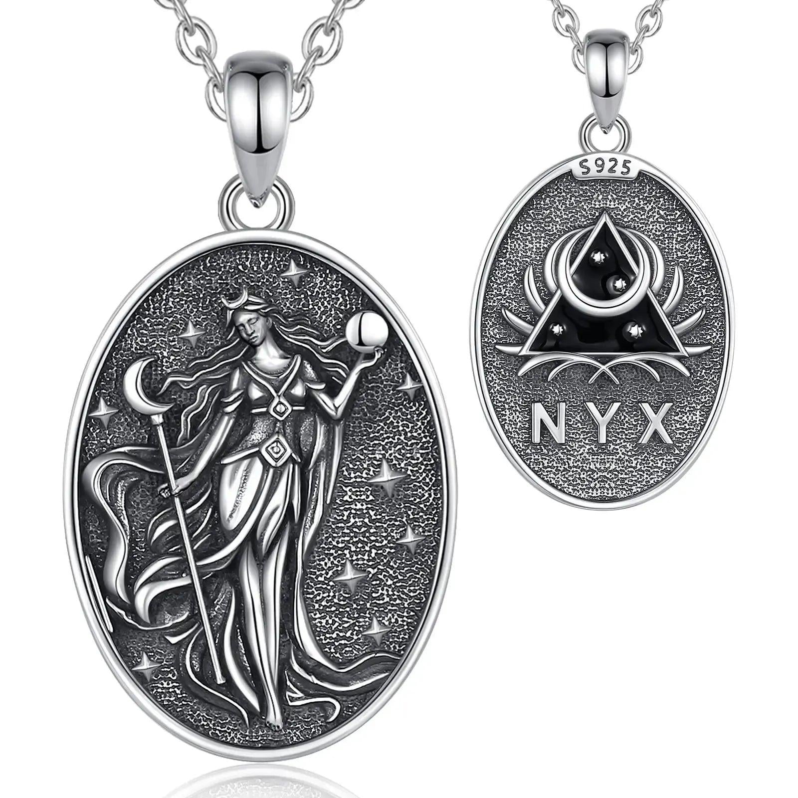 925 Sterling Silver NYX Moon Goddess Necklace Dark goddess of Night NYX Pendant Wicca Pagan Jewelry-MoonChildWorld