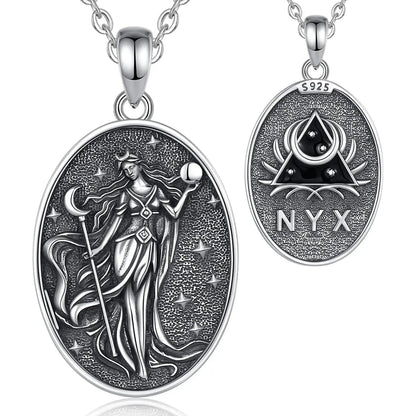 925 Sterling Silver NYX Moon Goddess Necklace Dark goddess of Night NYX Pendant Wicca Pagan Jewelry-MoonChildWorld