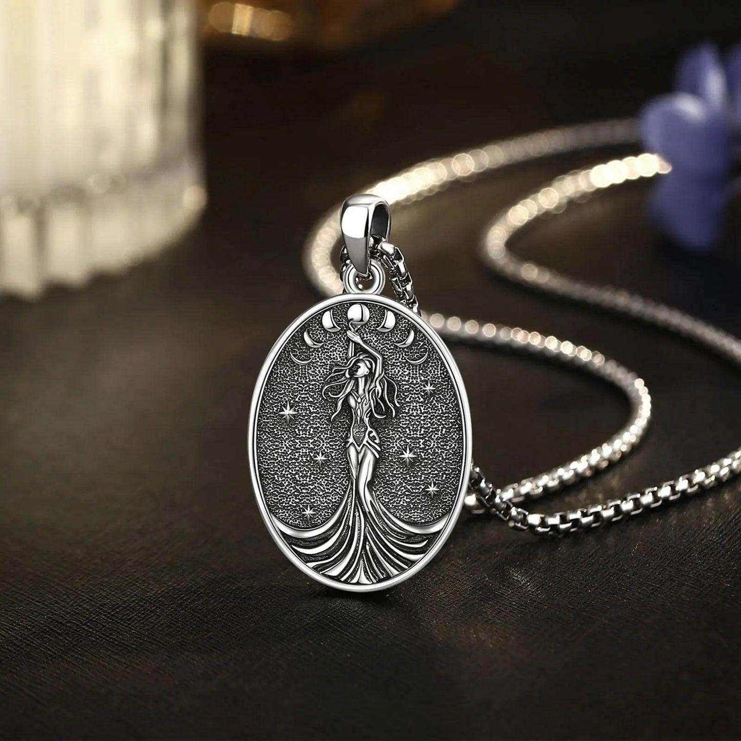 925 Sterling Silver NYX Moon Goddess Necklace Women Celestial Moon Phase Pendant Witch Pagan Jewelry Spiritual Amulet-MoonChildWorld