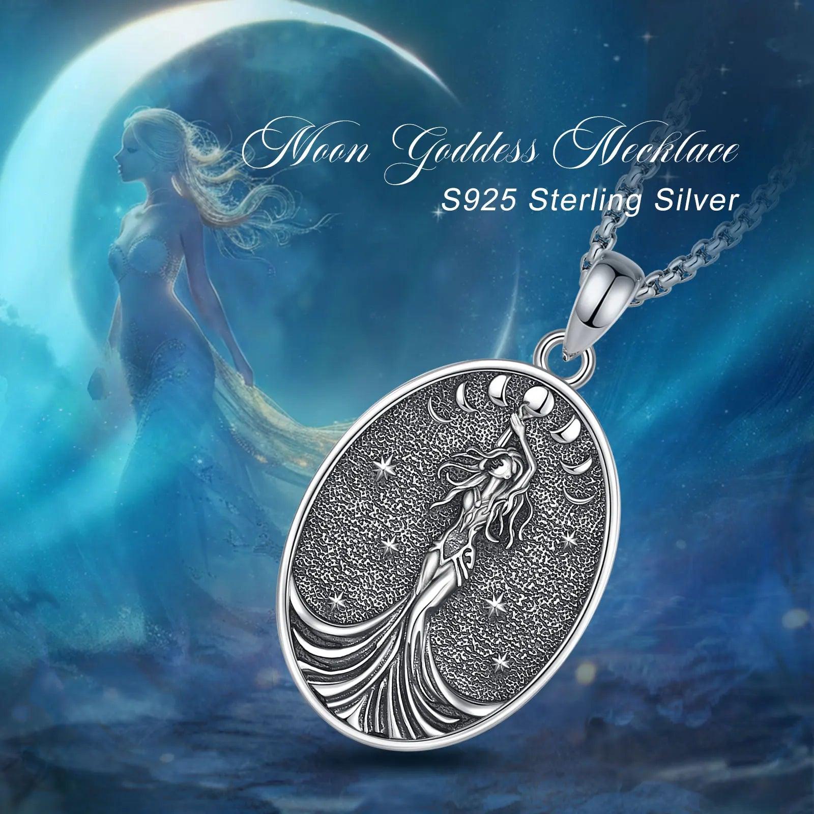 925 Sterling Silver NYX Moon Goddess Necklace Women Celestial Moon Phase Pendant Witch Pagan Jewelry Spiritual Amulet-MoonChildWorld