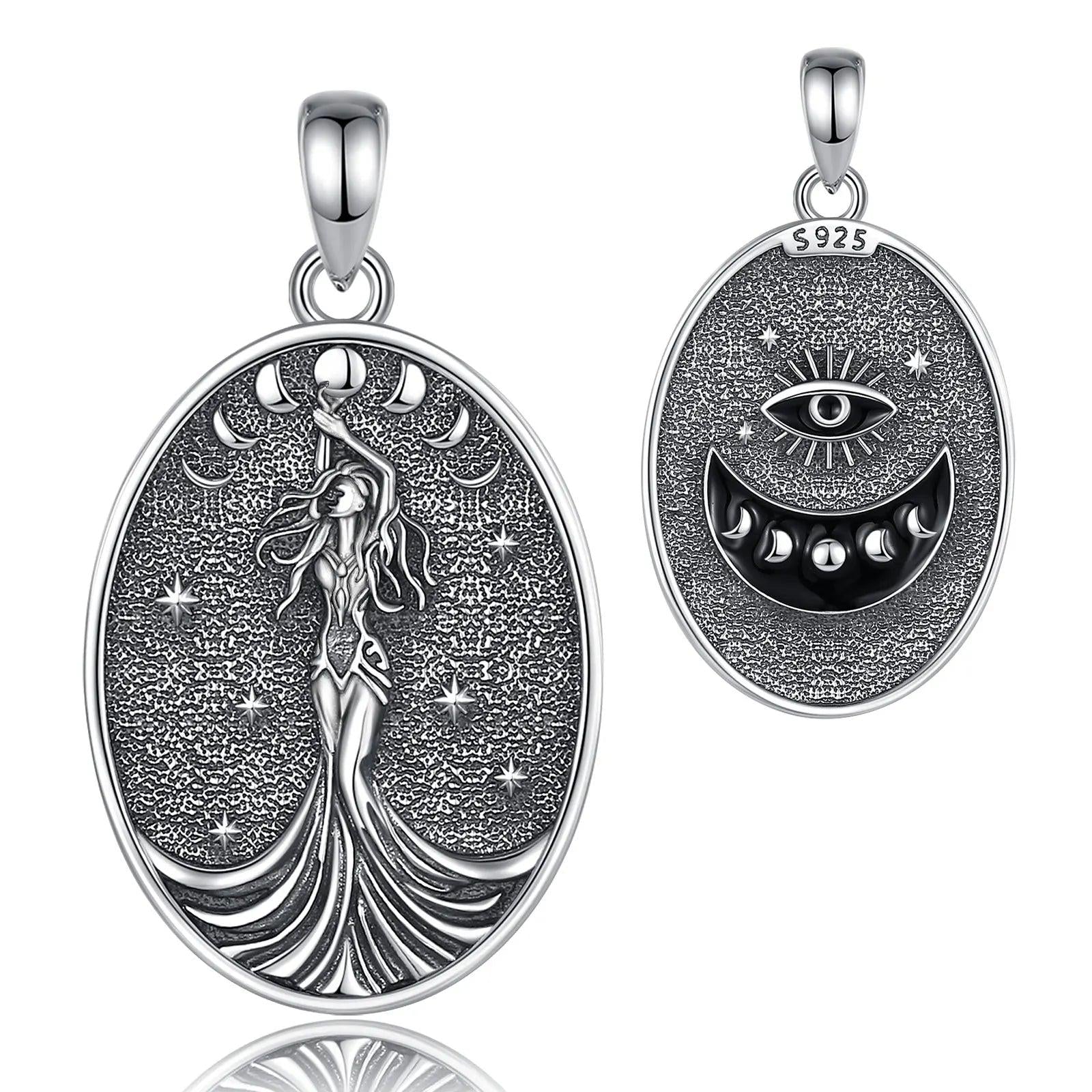 925 Sterling Silver NYX Moon Goddess Necklace Women Celestial Moon Phase Pendant Witch Pagan Jewelry Spiritual Amulet-MoonChildWorld