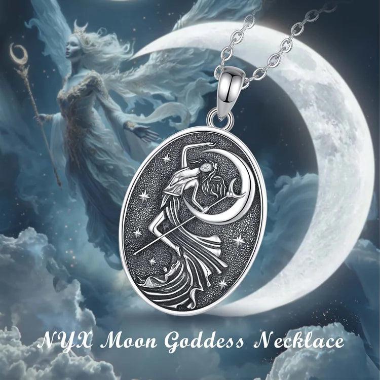 925 Sterling Silver NYX Moon Goddess Necklace for Women Goddess of Night Nyx Wiccan Pagan Jewelry-MoonChildWorld