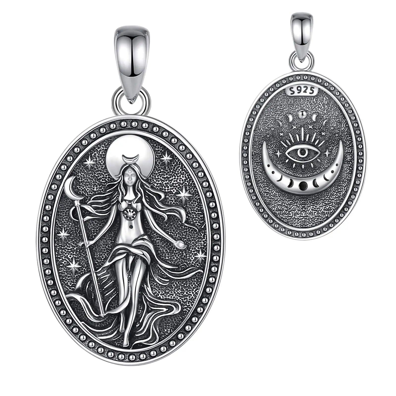 MM: Silver Moon Phase Goddess女性のエンパワーメント 925 Sterling Silver NYX Moon Goddess Necklace for Women Goddess of