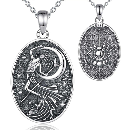 925 Sterling Silver NYX Moon Goddess Necklace for Women Goddess of Night Nyx Wiccan Pagan Jewelry-MoonChildWorld