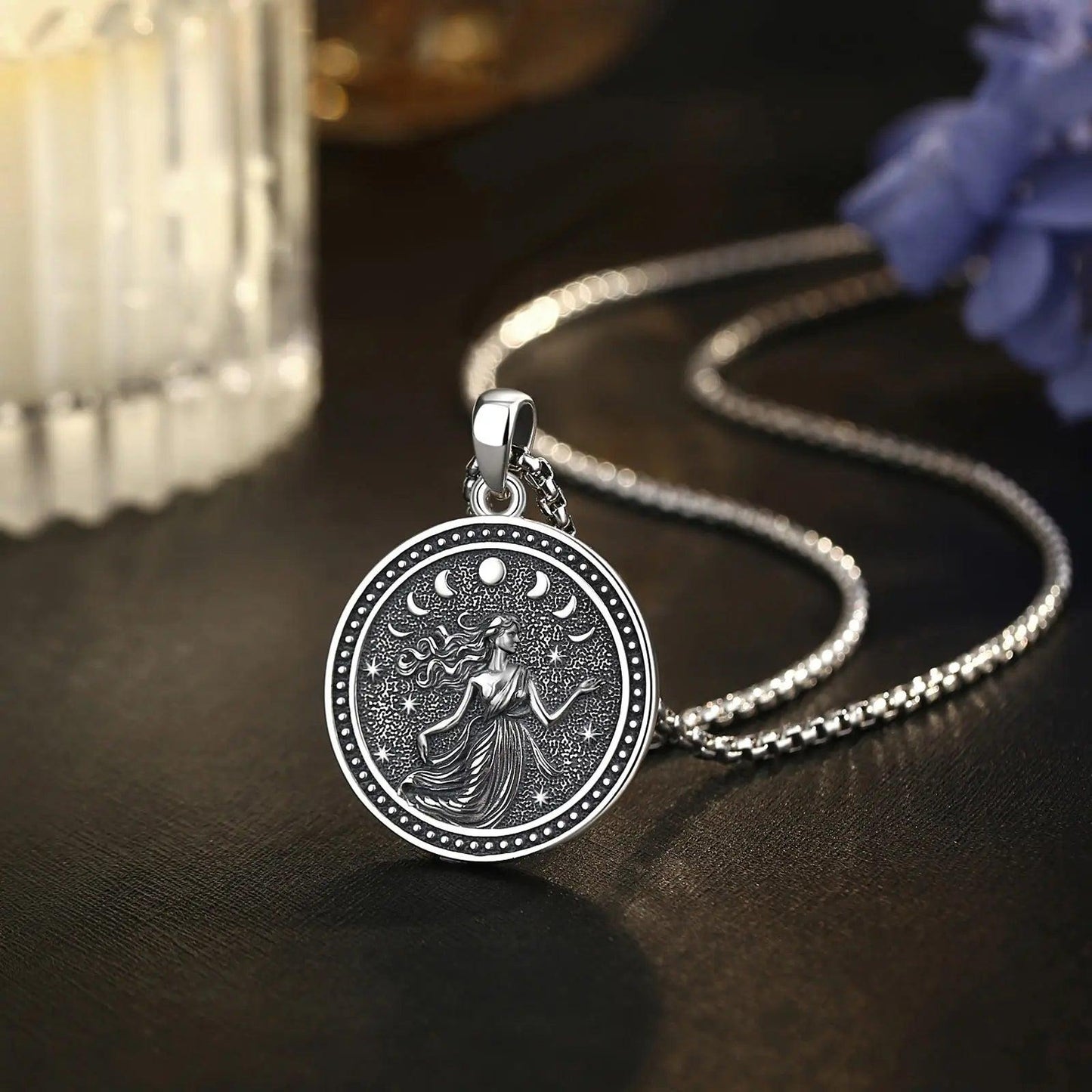 925 Sterling Silver NYX Moon Goddess Pendant Necklace Wicca Pagan Jewelry Spiritual Protection Amulet Necklace-MoonChildWorld